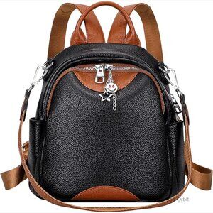 Small Genuine Leather Convertible Backpack Purse Daypack for Women